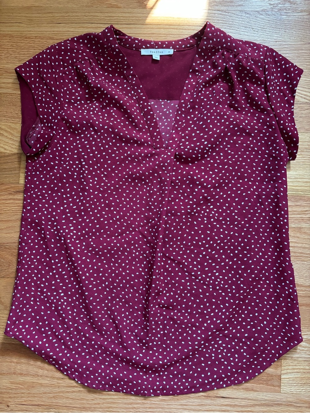 fun2fun Burgundy Polka Dot V-Neck Cap Sleeve Blouse